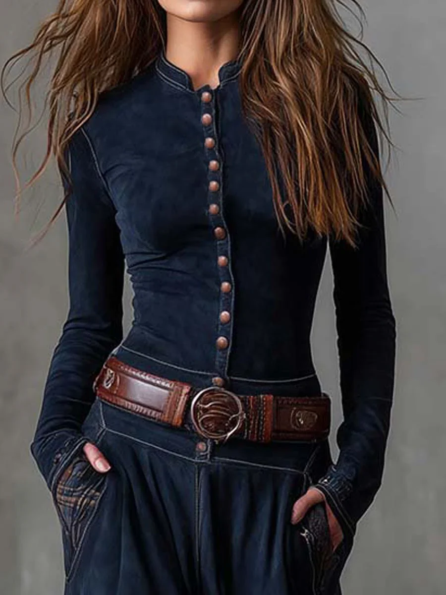 Candela I Vestido largo vintage de ante de cuadros (Incluye Cinturón)